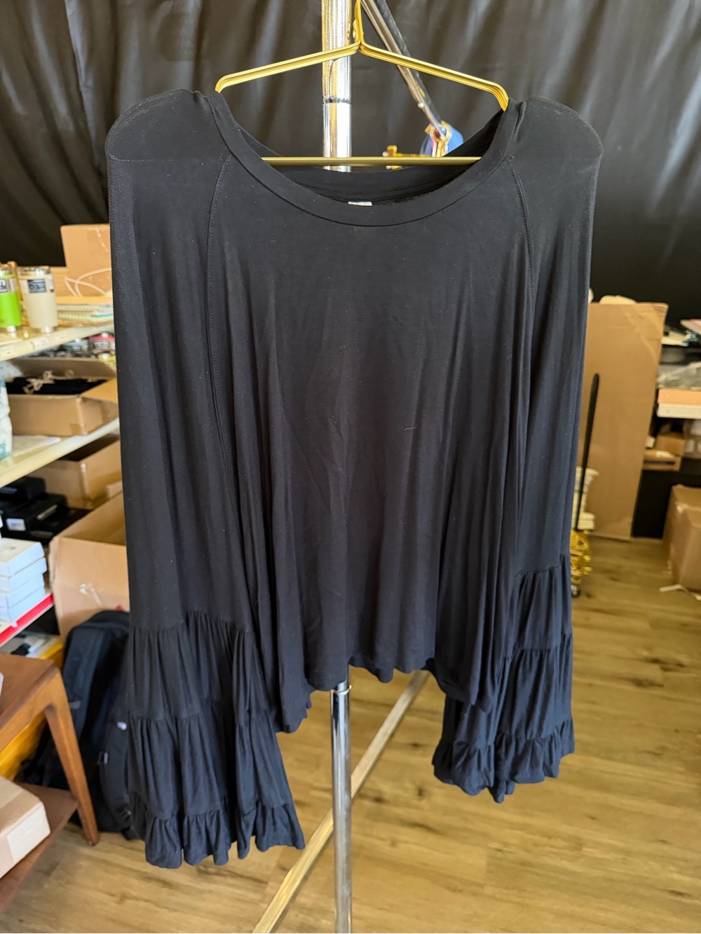 Women's Black Ruffle Sleeve Top (BOX 5)